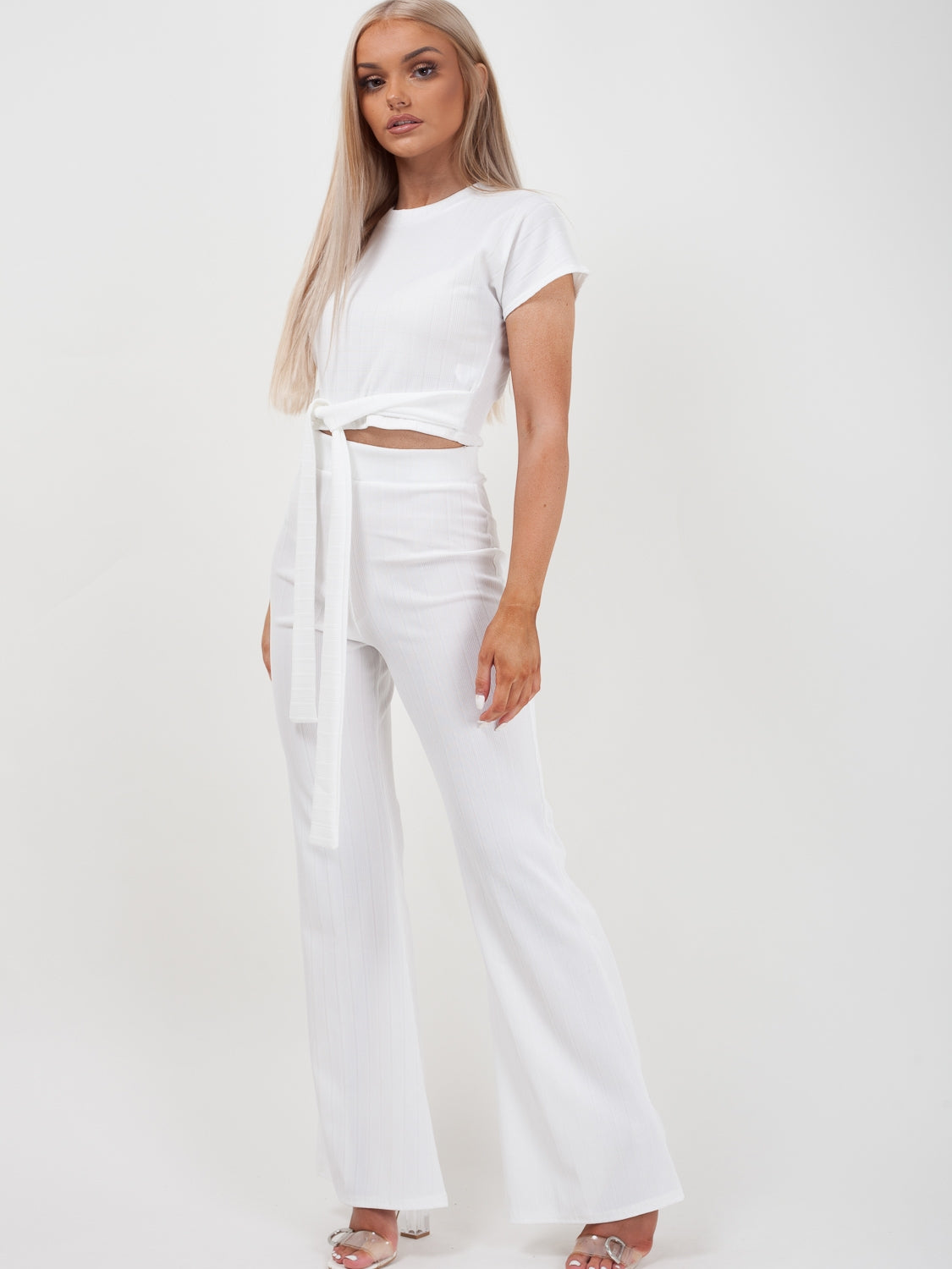 Ribbed Tie Knot Crop Top & Trouser Co-ord