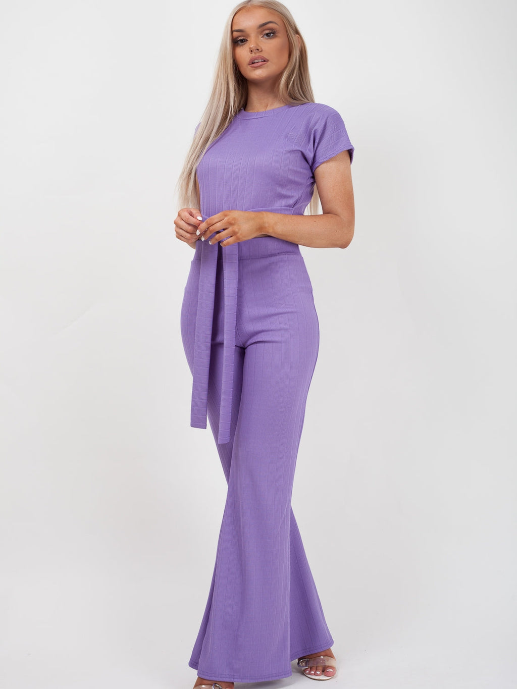 Ribbed Tie Knot Crop Top & Trouser Co-ord