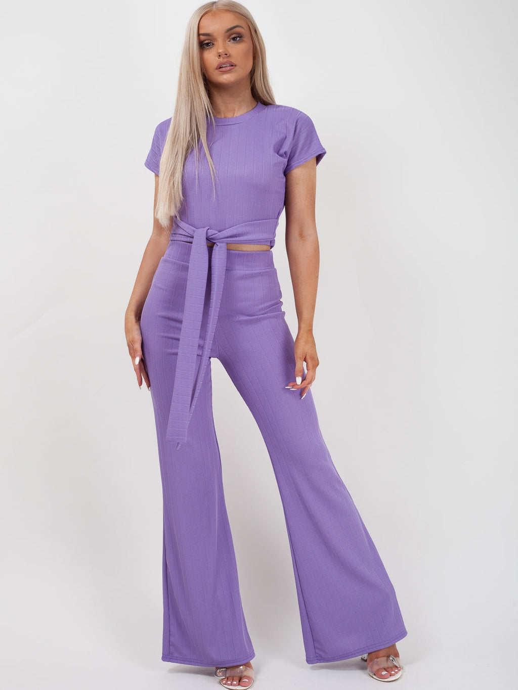 Ribbed Tie Knot Crop Top & Trouser Co-ord