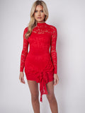 Lace Detail High Neck Knot Detail Dress