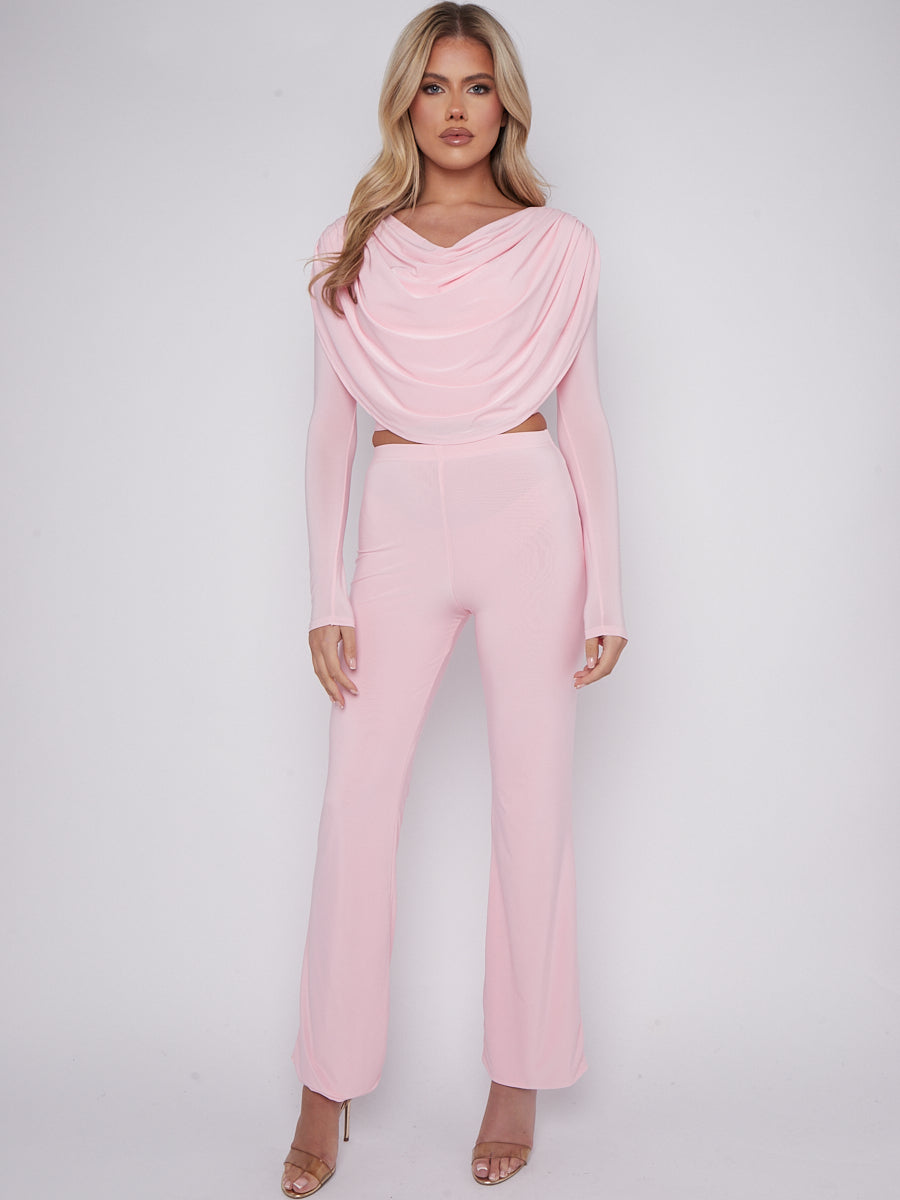 Slinky Draped Cowl Neck Crop Top & Trouser Co-ord