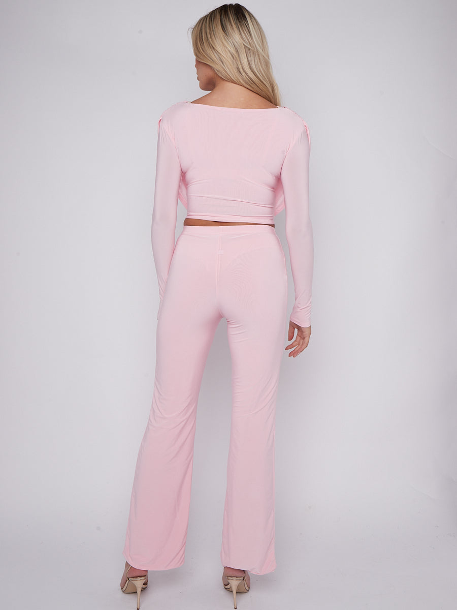 Slinky Draped Cowl Neck Crop Top & Trouser Co-ord