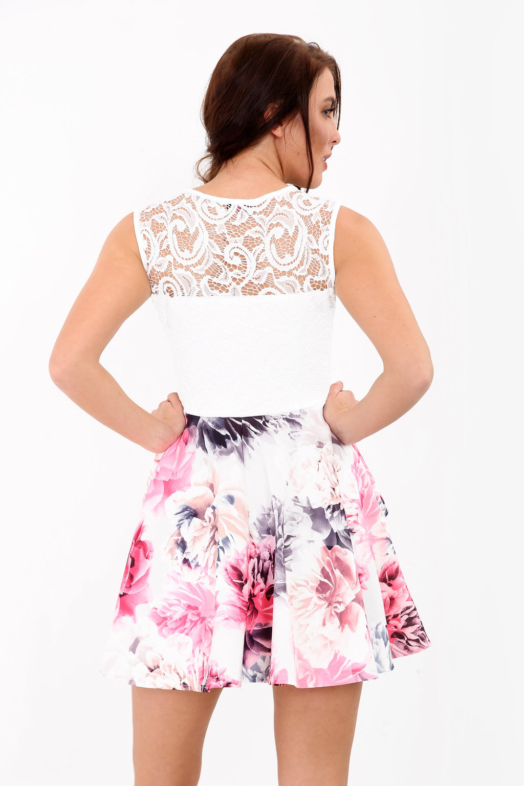 Printed Floral Lace Double Frill Skater Dress