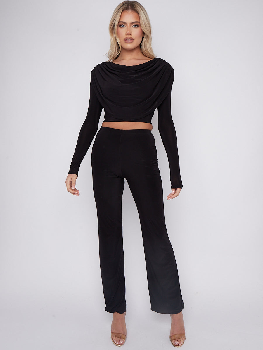 Slinky Draped Cowl Neck Crop Top & Trouser Co-ord