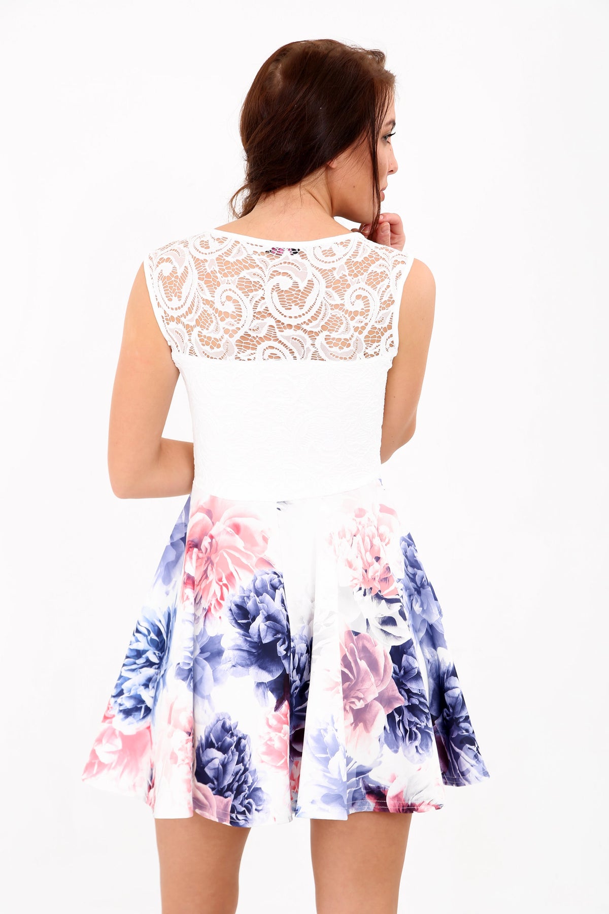 Printed Floral Lace Double Frill Skater Dress