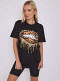 Gold Drip Lip Graphic Printed T-Shirt
