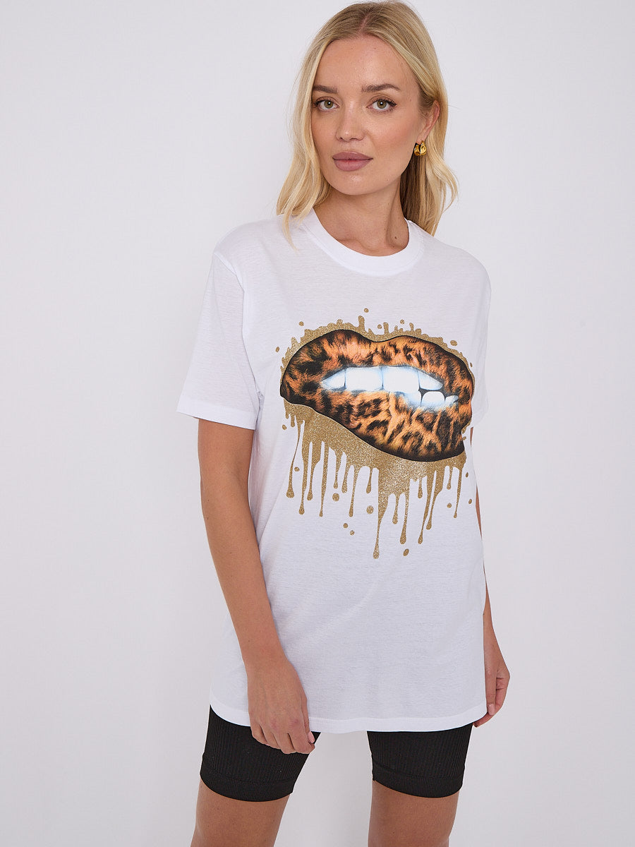 Gold Drip Lip Graphic Printed T-Shirt