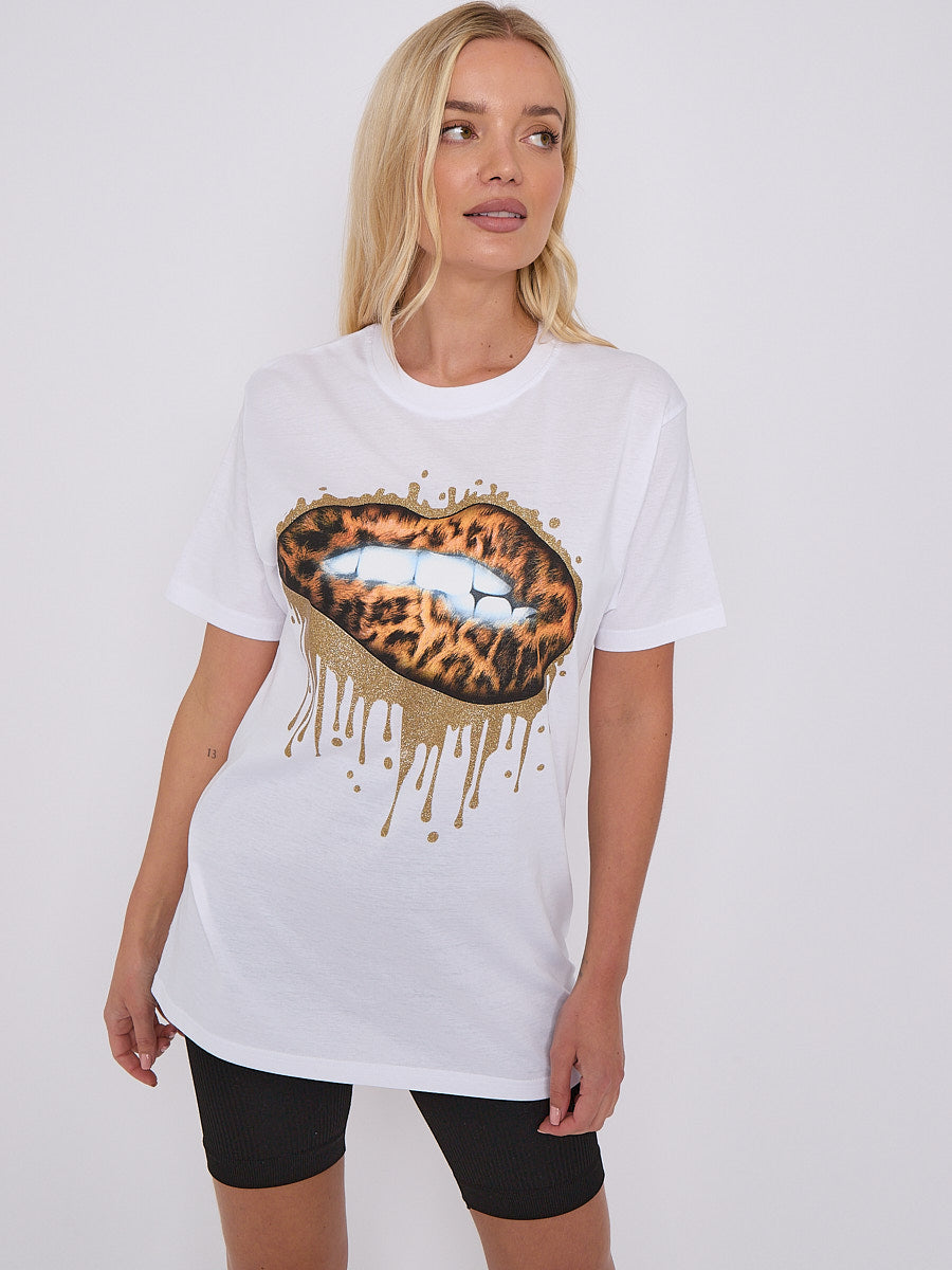 Gold Drip Lip Graphic Printed T-Shirt