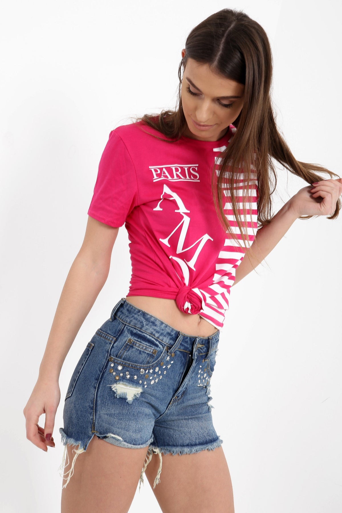 Striped Amour Slogan Printed T Shirt