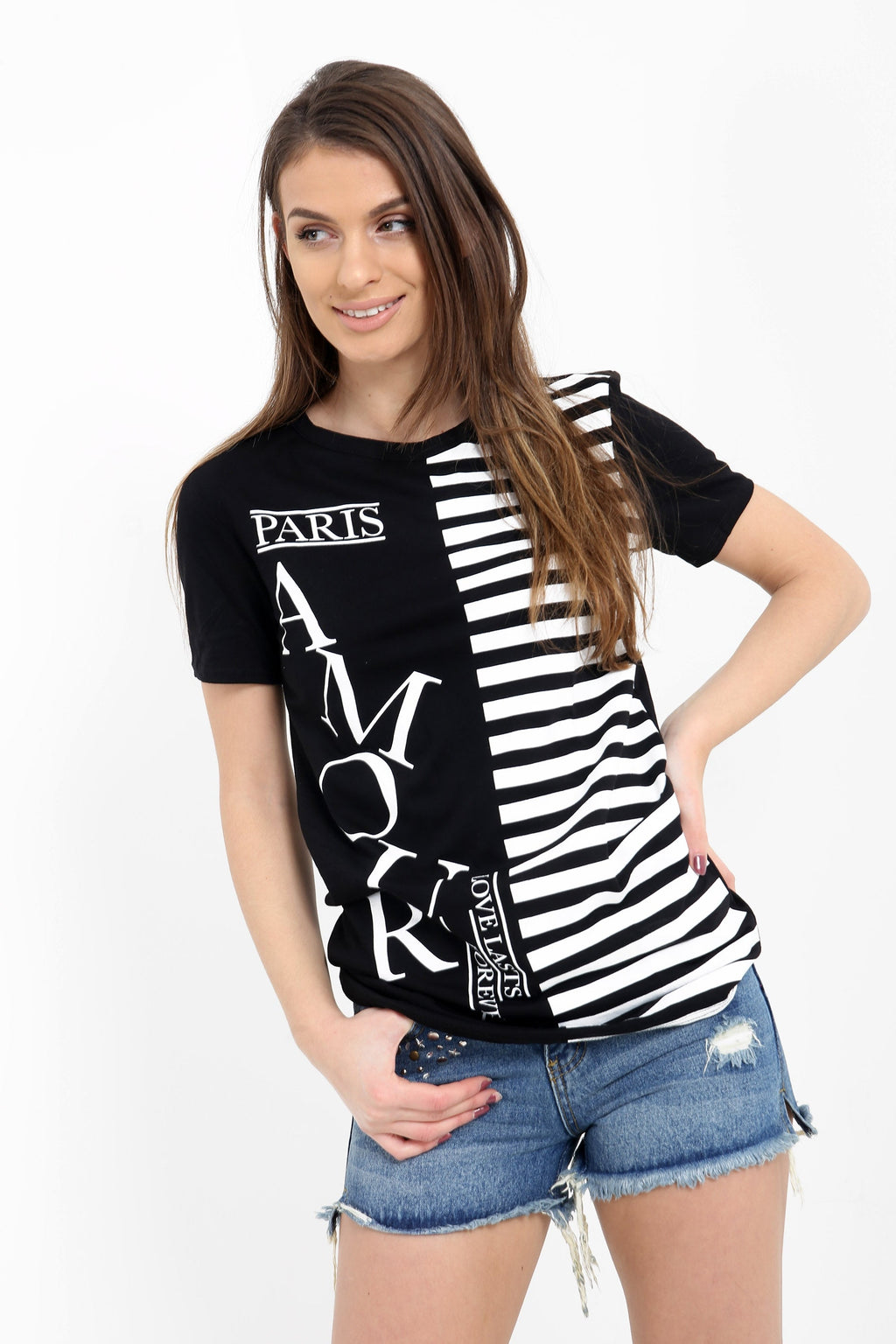 Striped Amour Slogan Printed T Shirt