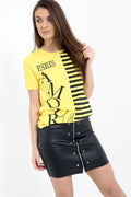 Striped Amour Slogan Printed T Shirt