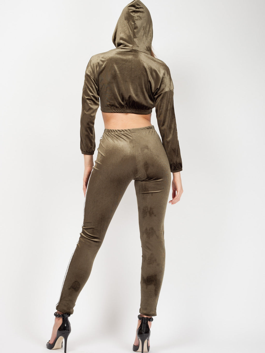 Emily Side Stripe Velour Cropped Tracksuit