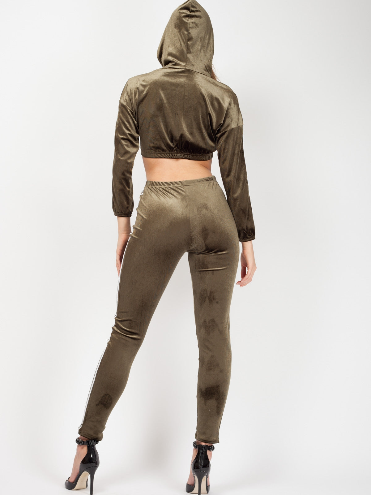 Emily Side Stripe Velour Cropped Tracksuit