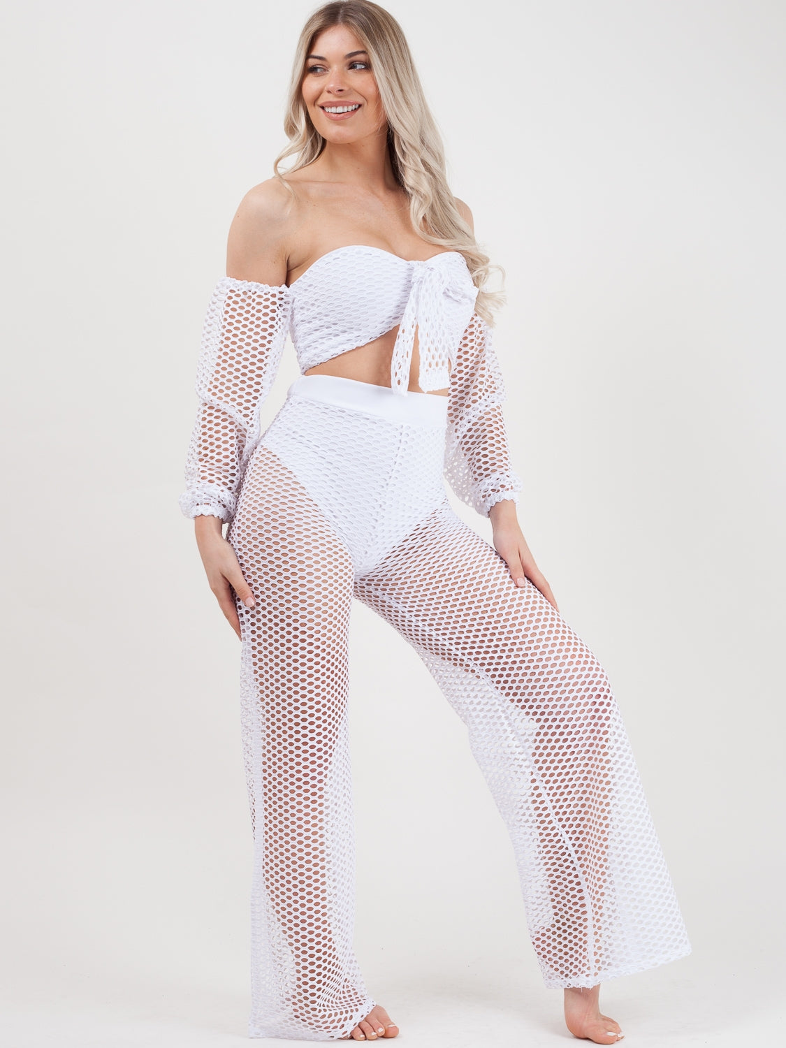 Fishnet Tie Crop Top & Trouser Co-ord
