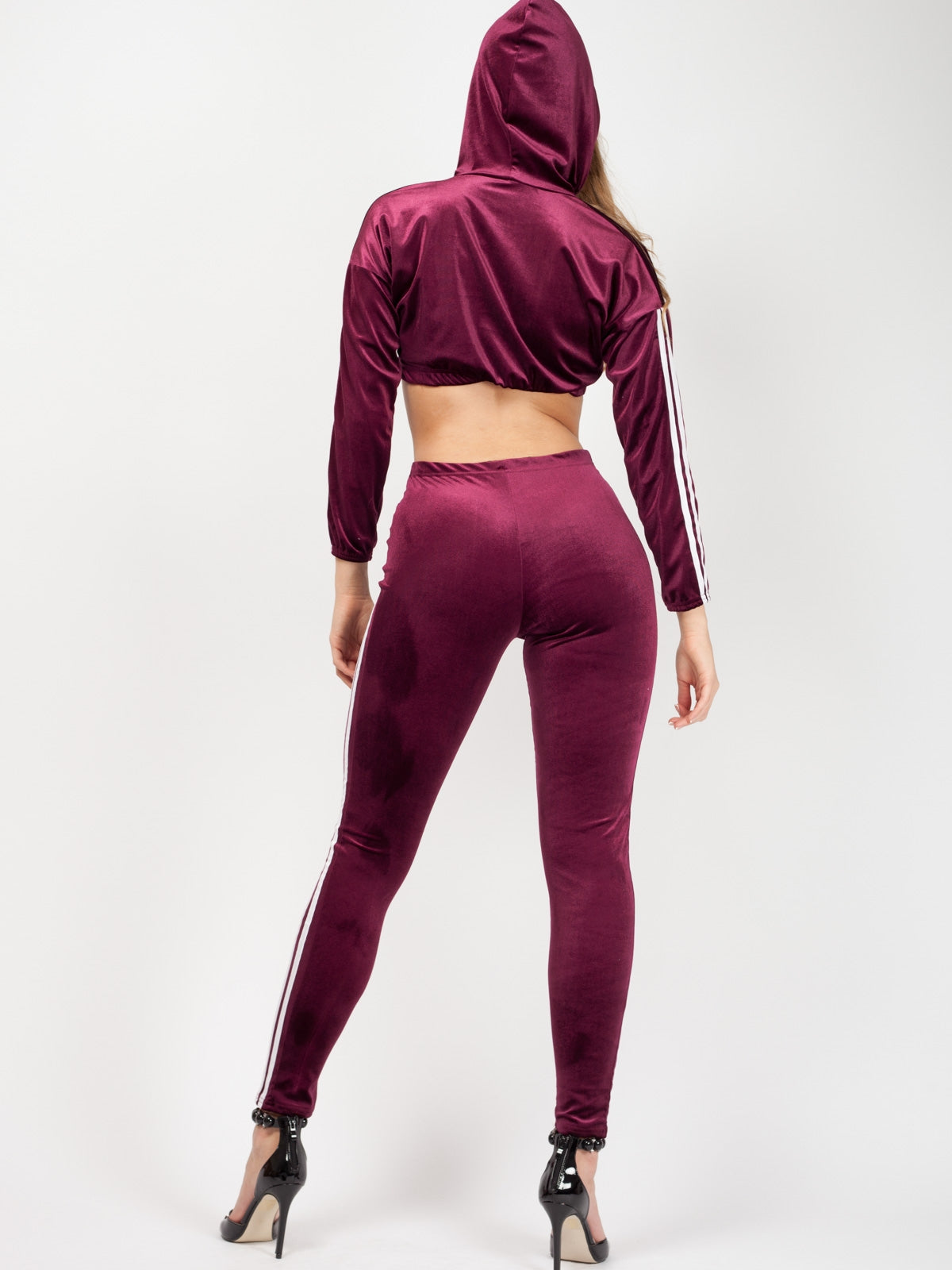 Emily Side Stripe Velour Cropped Tracksuit