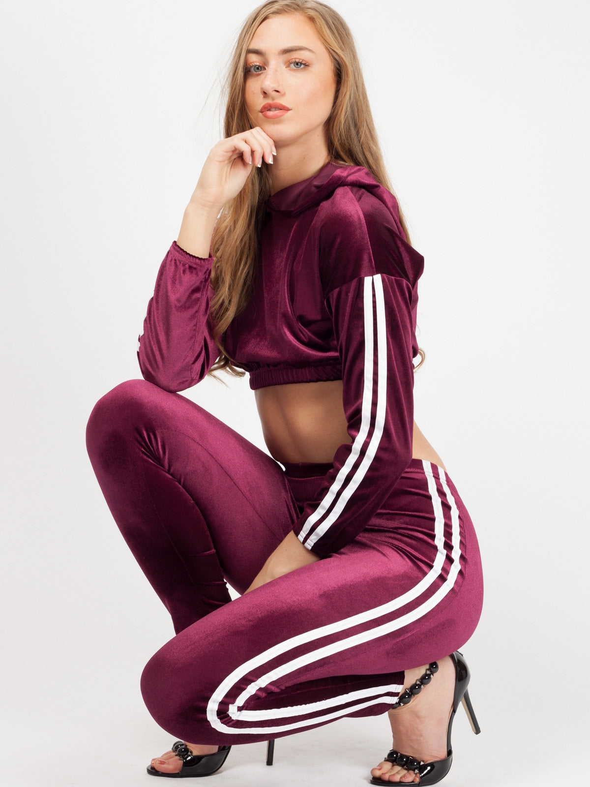 Emily Side Stripe Velour Cropped Tracksuit