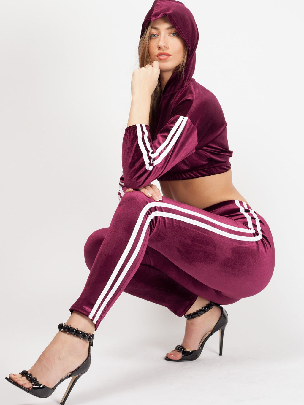 Emily Side Stripe Velour Cropped Tracksuit