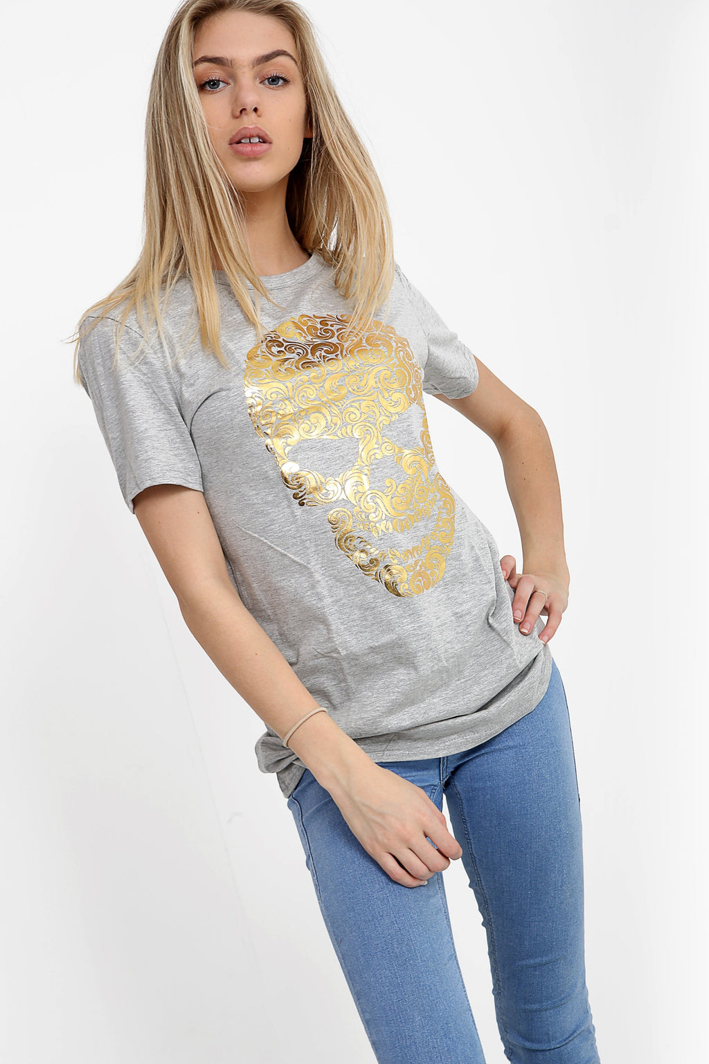 Gold Skull Printed T Shirt