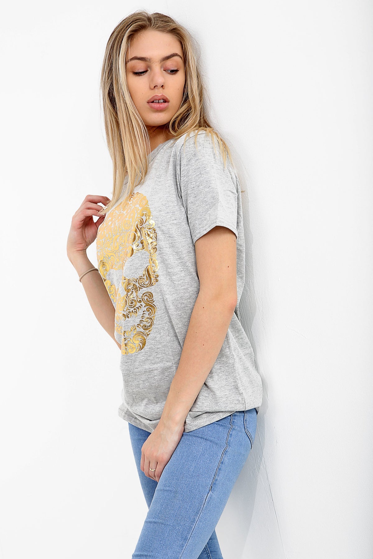 Gold Skull Printed T Shirt