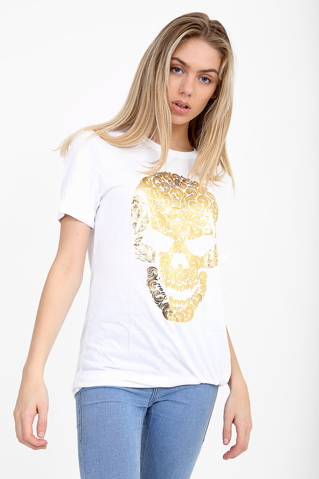 Gold Skull Printed T Shirt