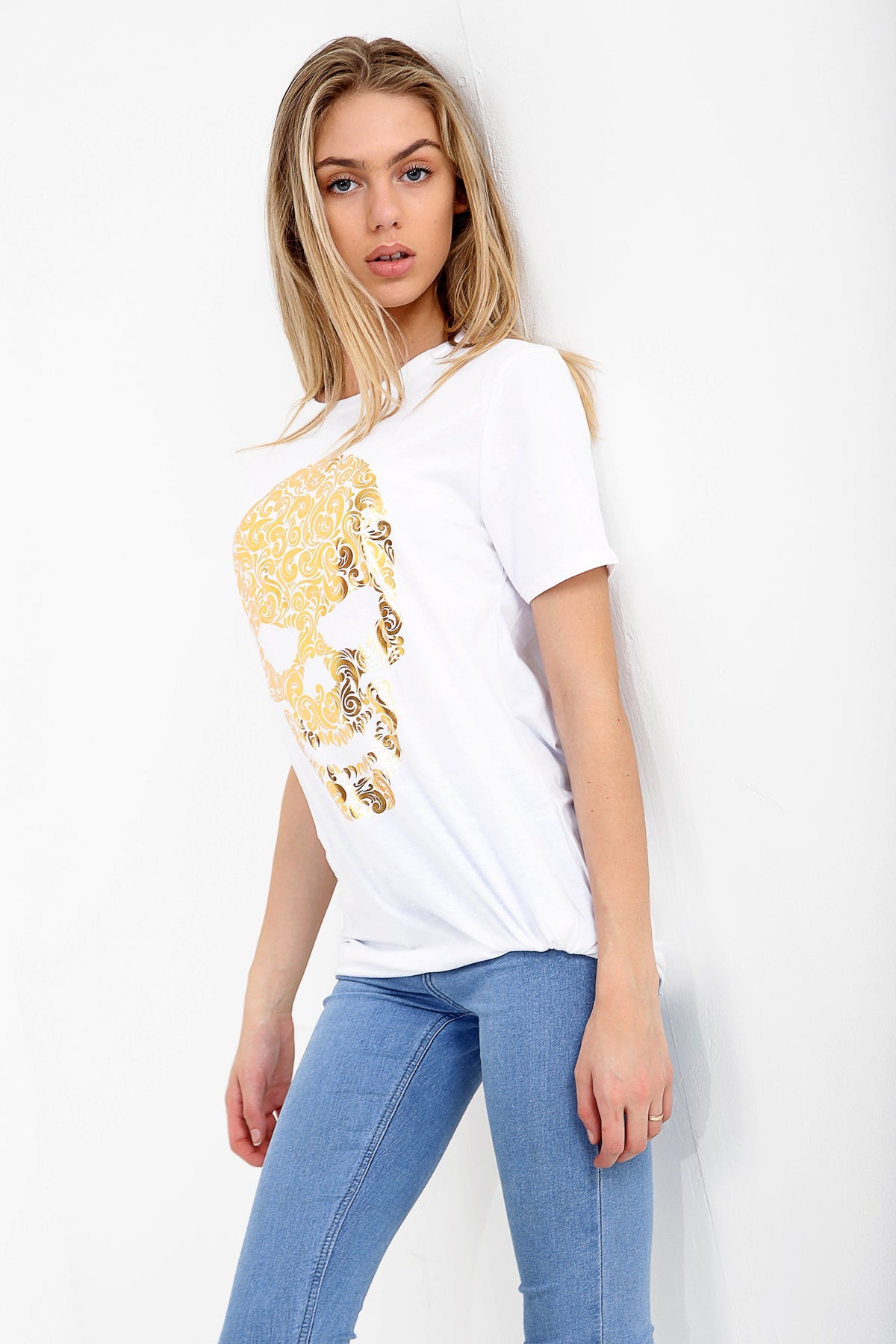 Gold Skull Printed T Shirt