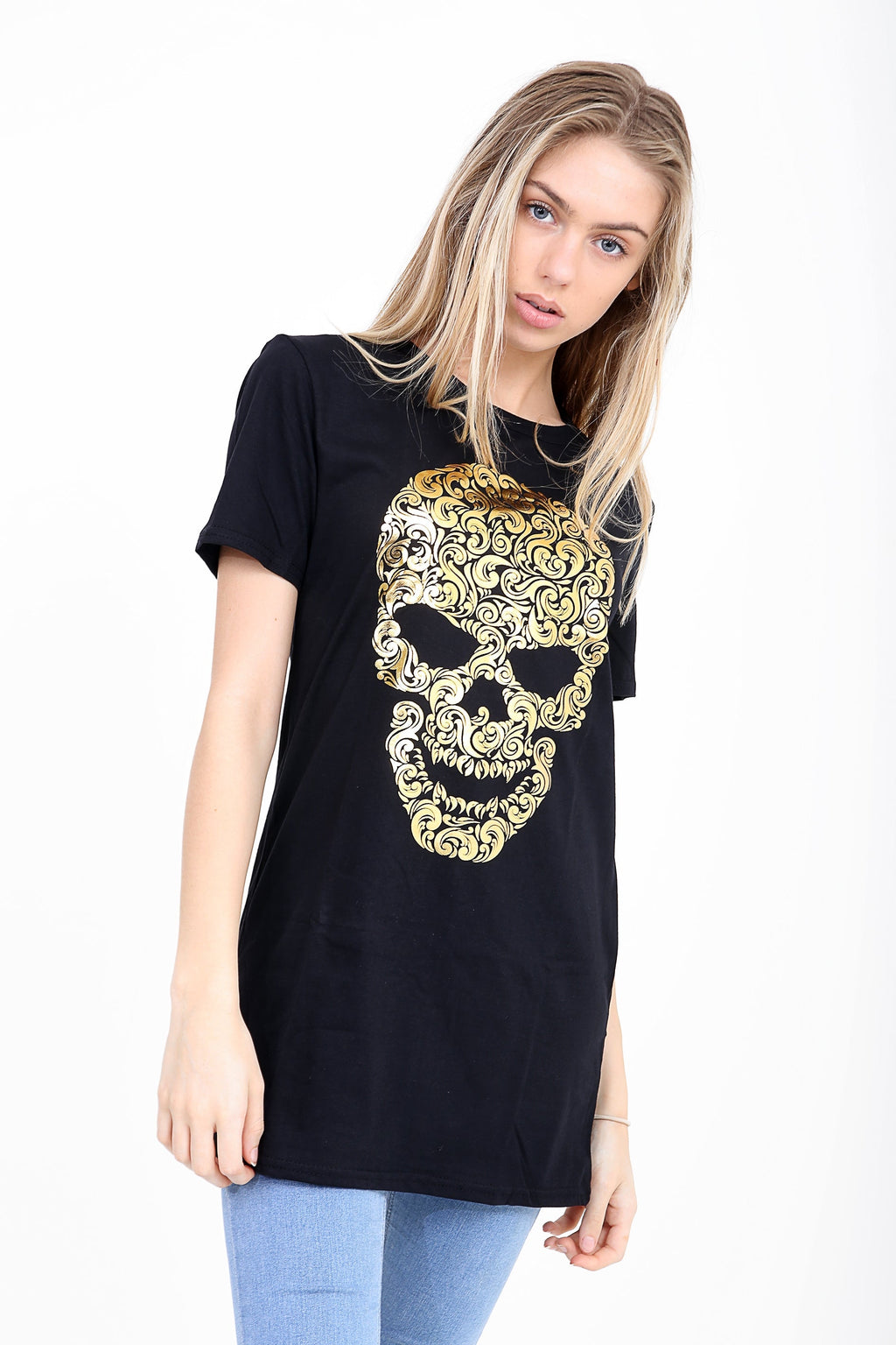 Gold Skull Printed T Shirt