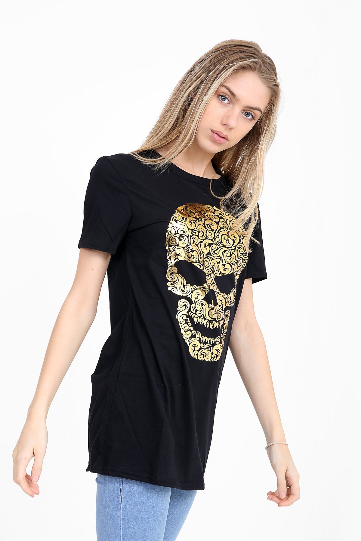 Gold Skull Printed T Shirt