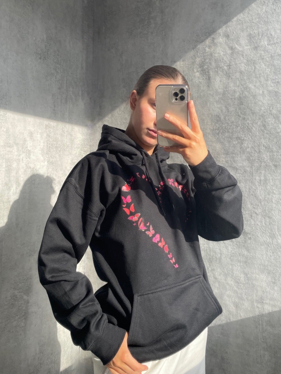Butterfly Heart Graphic Fleeced Hoodie