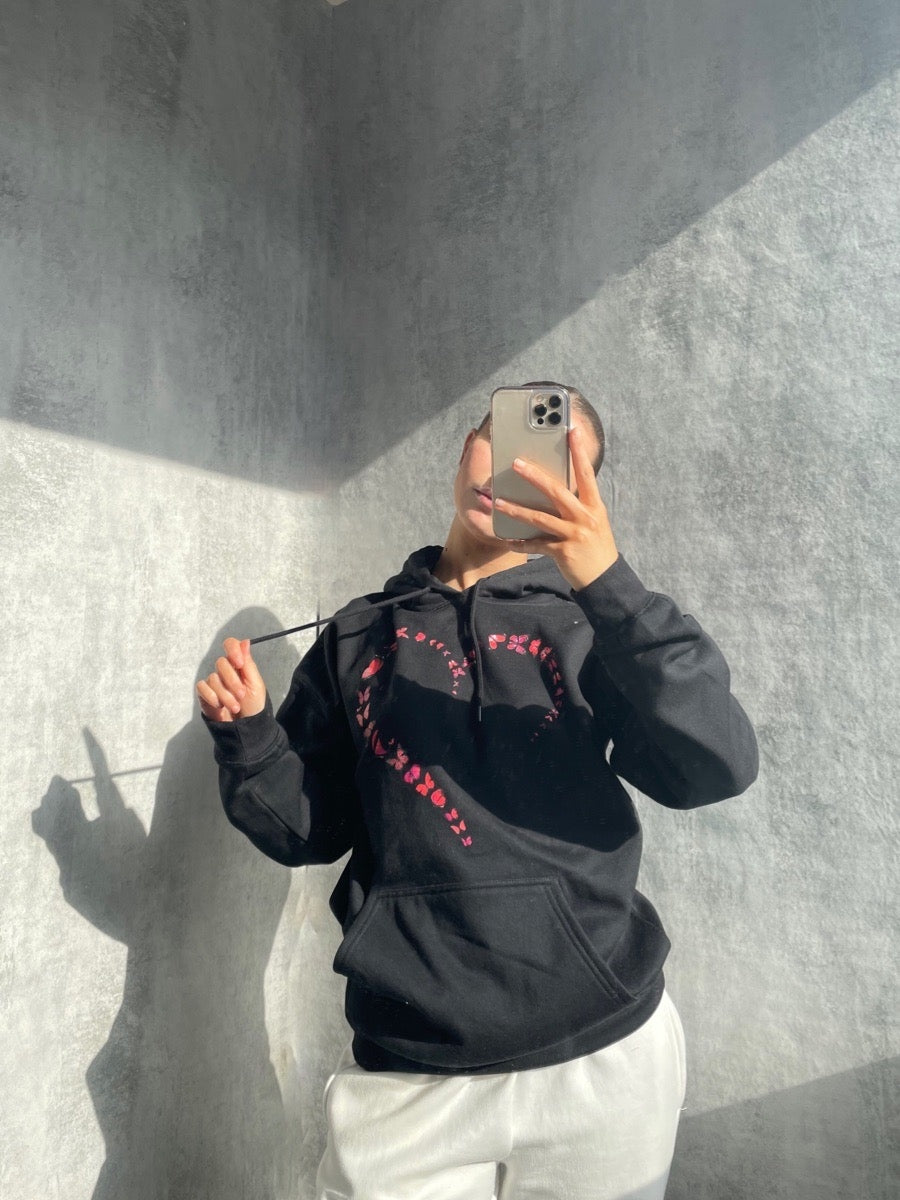 Butterfly Heart Graphic Fleeced Hoodie