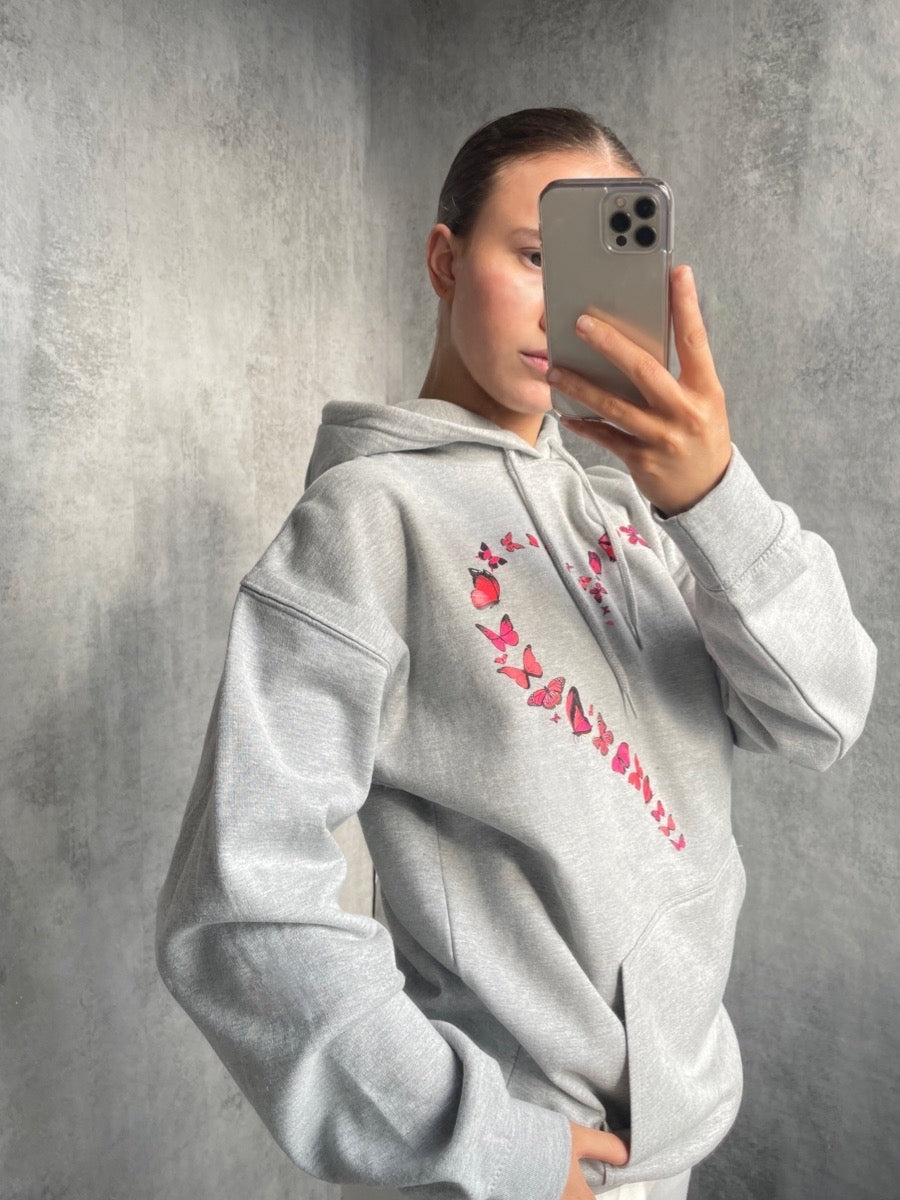Butterfly Heart Graphic Fleeced Hoodie