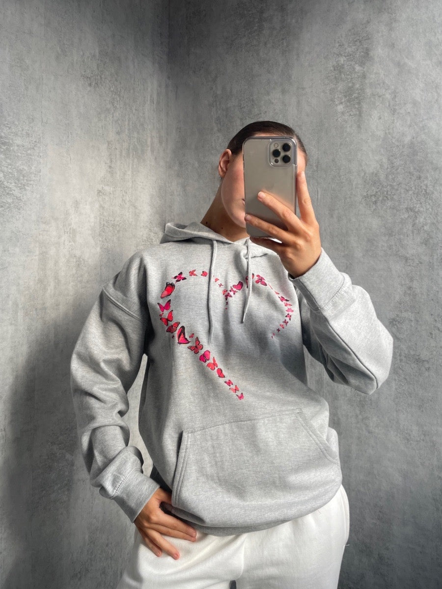 Butterfly Heart Graphic Fleeced Hoodie