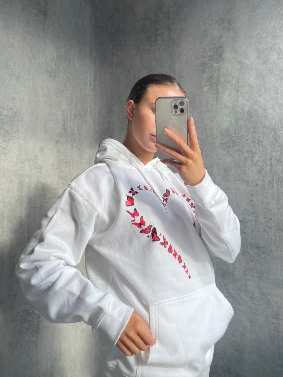 Butterfly Heart Graphic Fleeced Hoodie