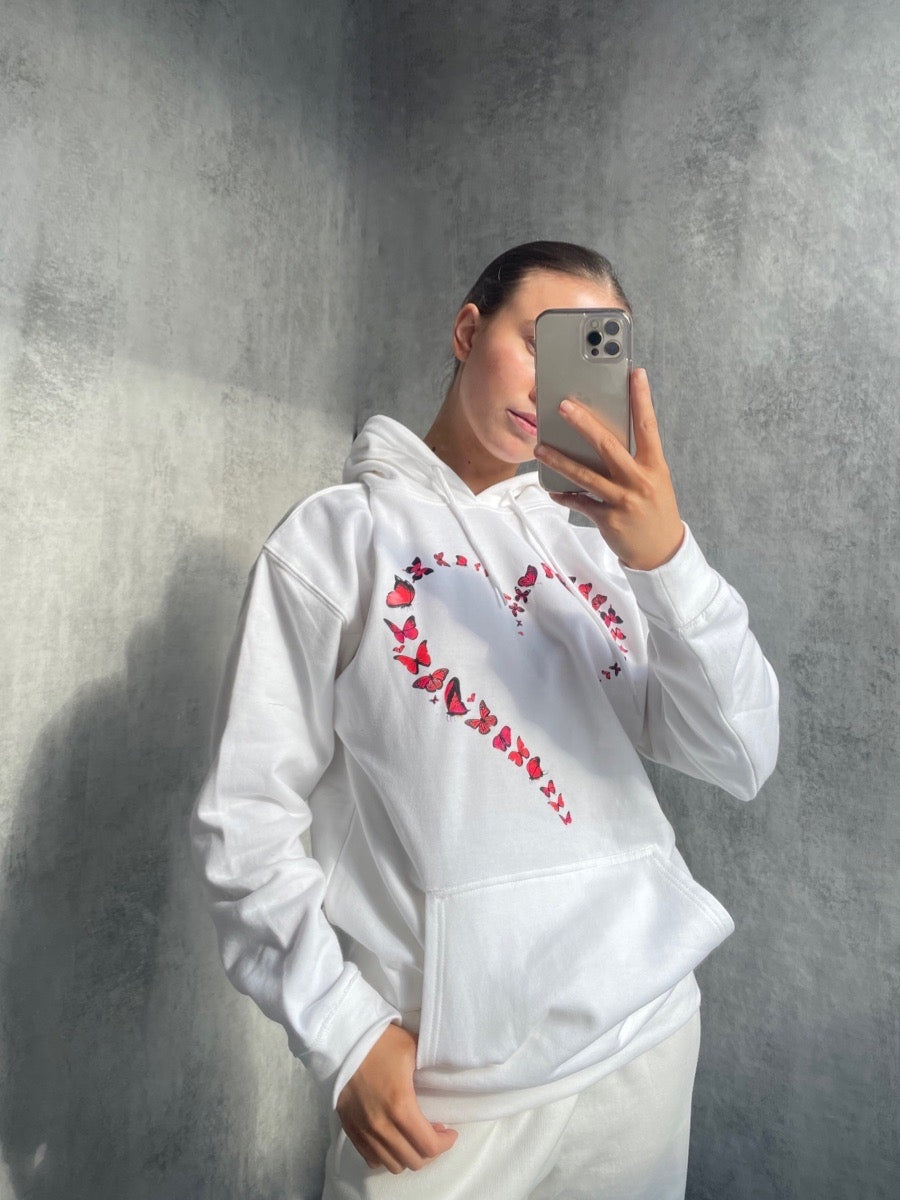 Butterfly Heart Graphic Fleeced Hoodie