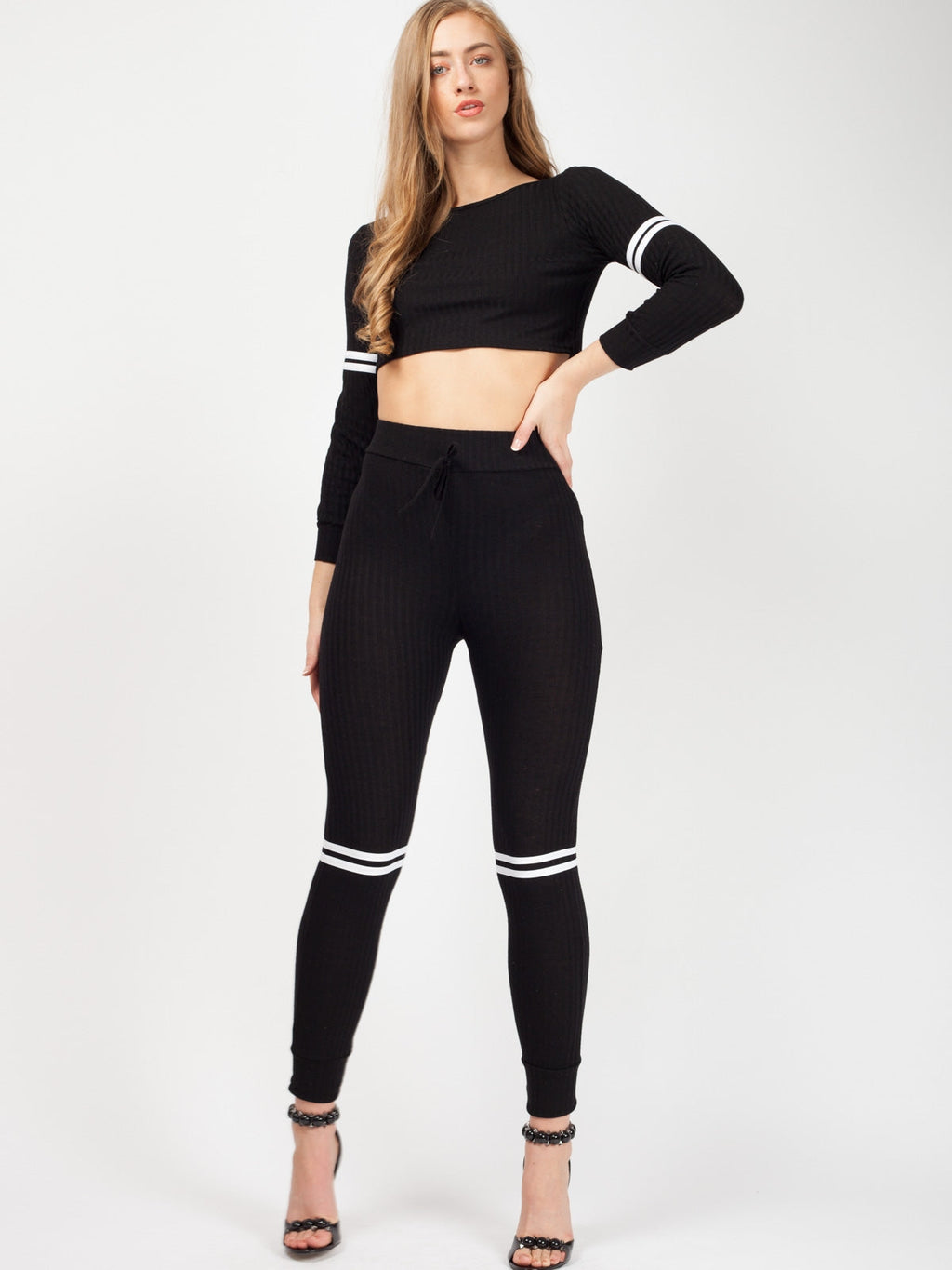 White Stripe Ribbed Co-ord