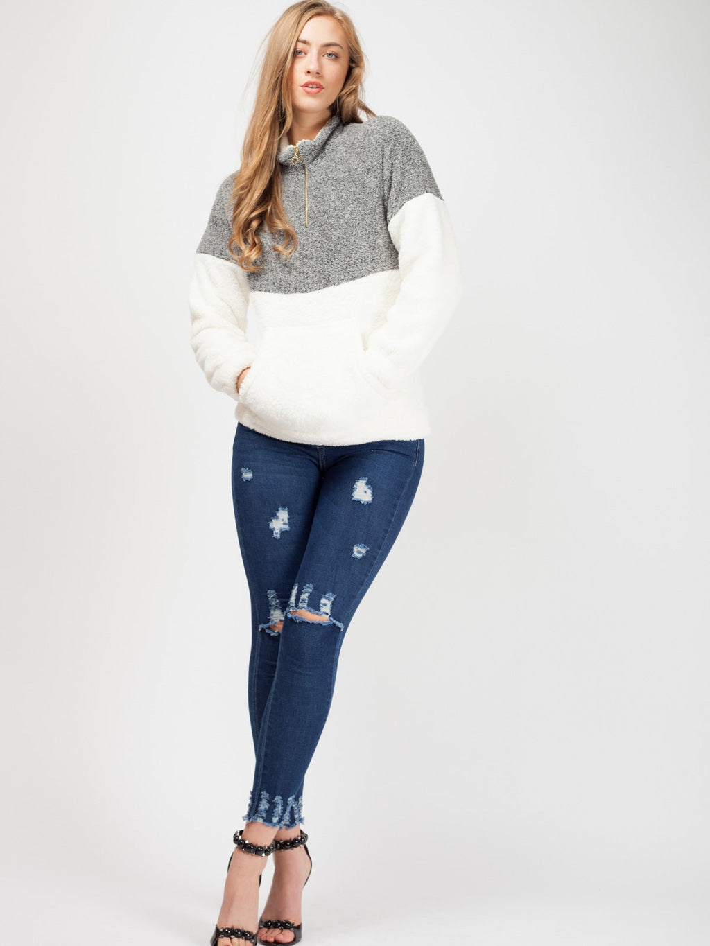 Two Tone Faux Fur Sweat Jumper