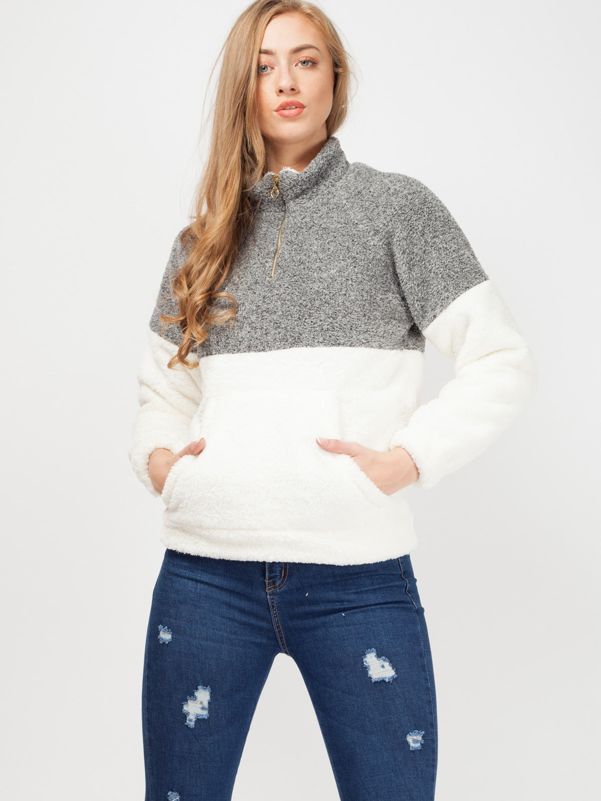 Two Tone Faux Fur Sweat Jumper