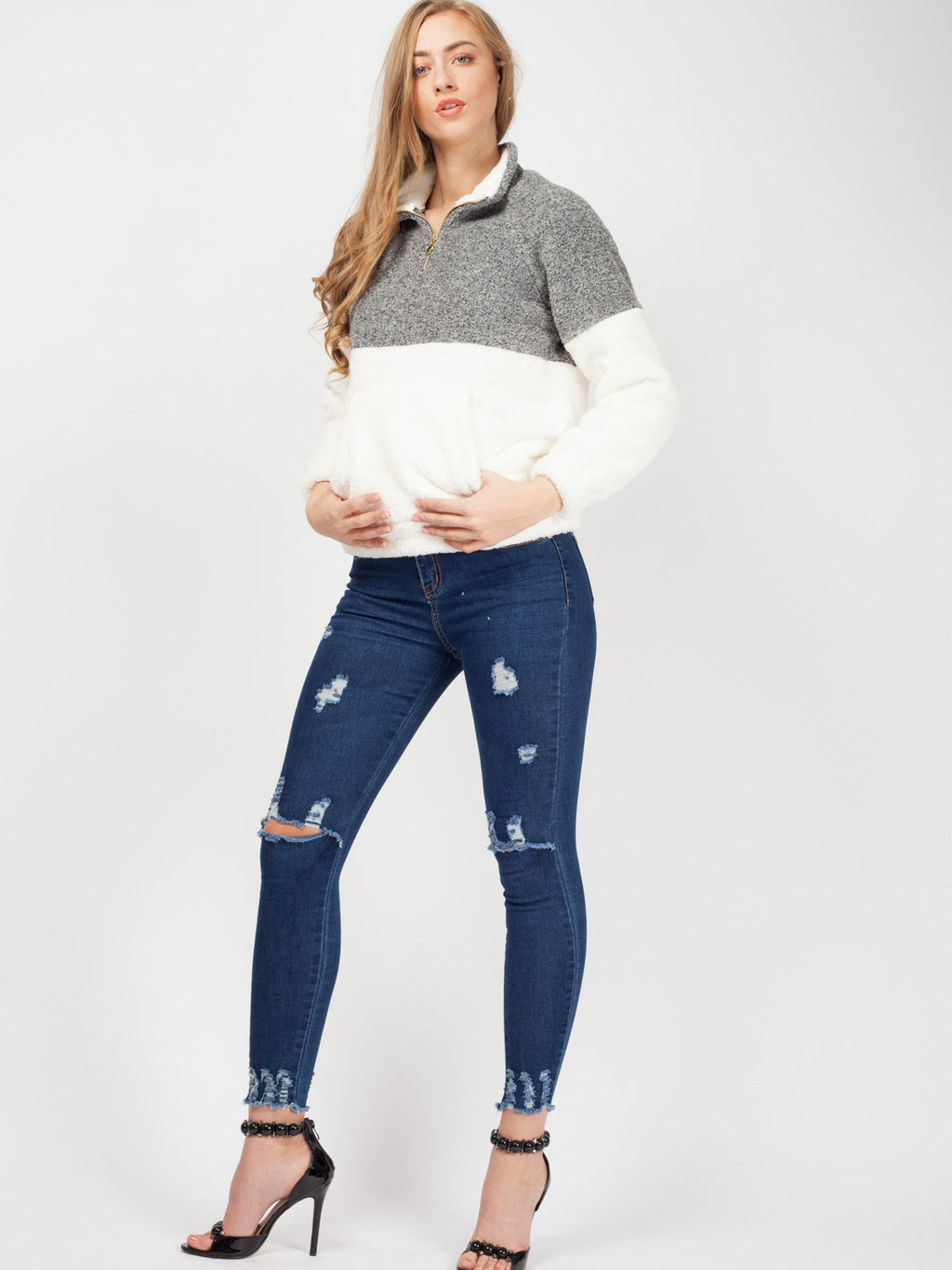 Two Tone Faux Fur Sweat Jumper