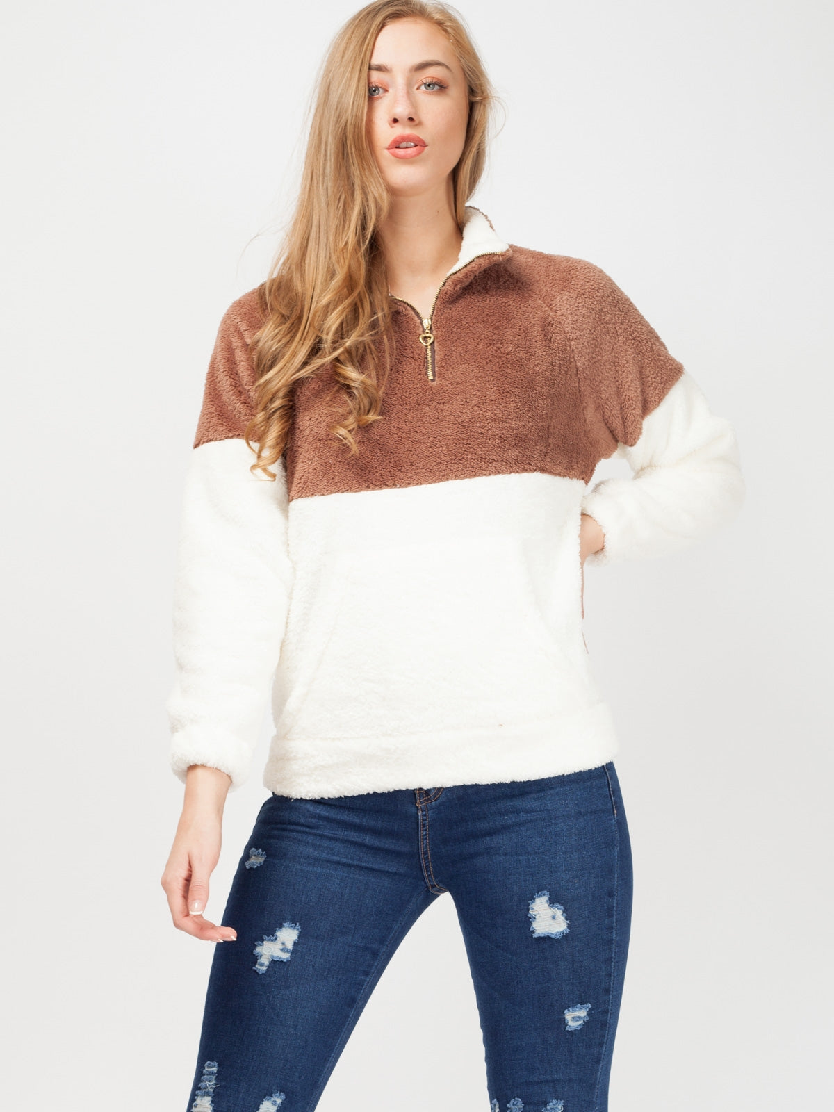 Two Tone Faux Fur Sweat Jumper