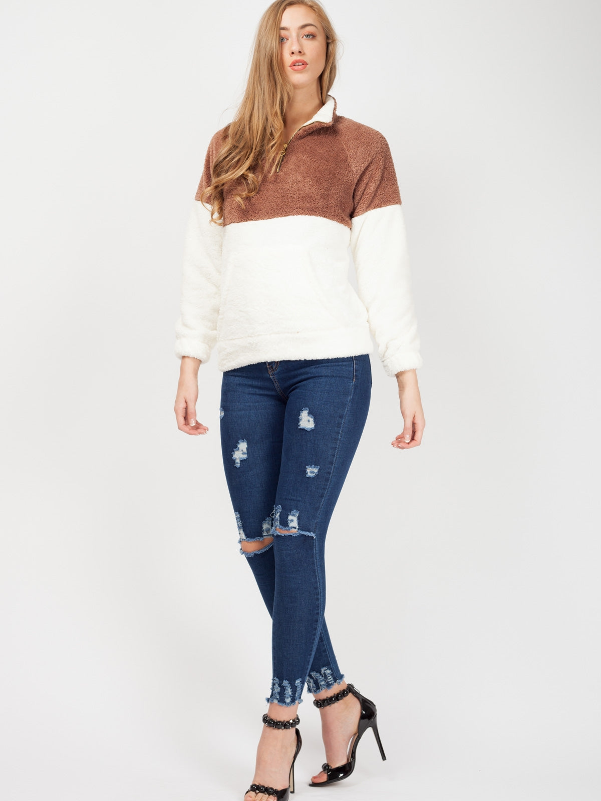 Two Tone Faux Fur Sweat Jumper