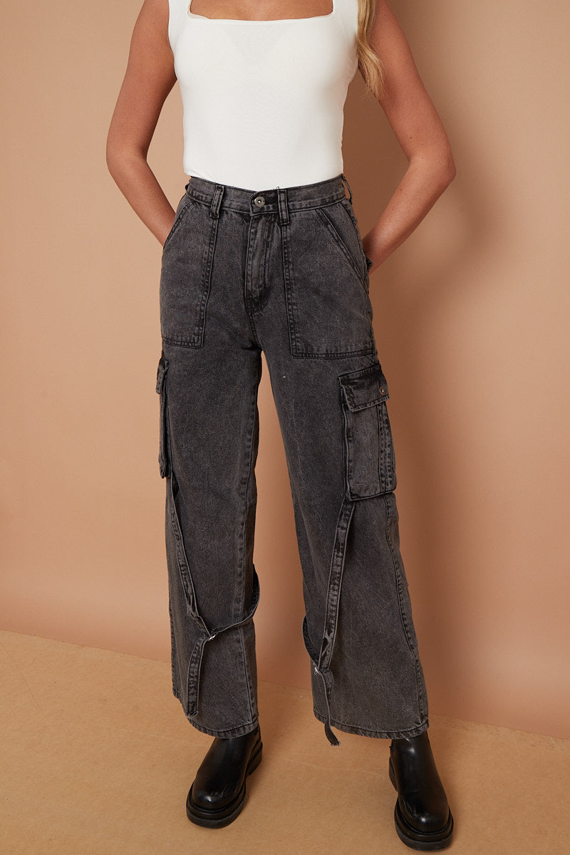 High Waist Wide Leg Cargo Jeans