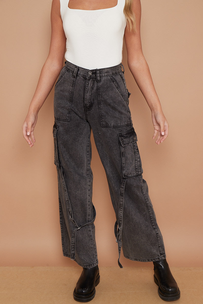 High Waist Wide Leg Cargo Jeans