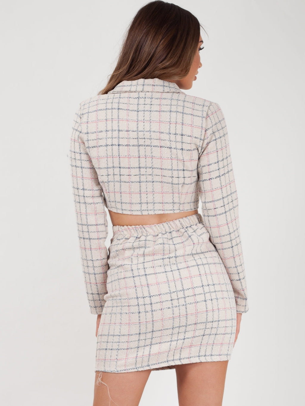 Checked Crop Jacket & Skirt Co-ord