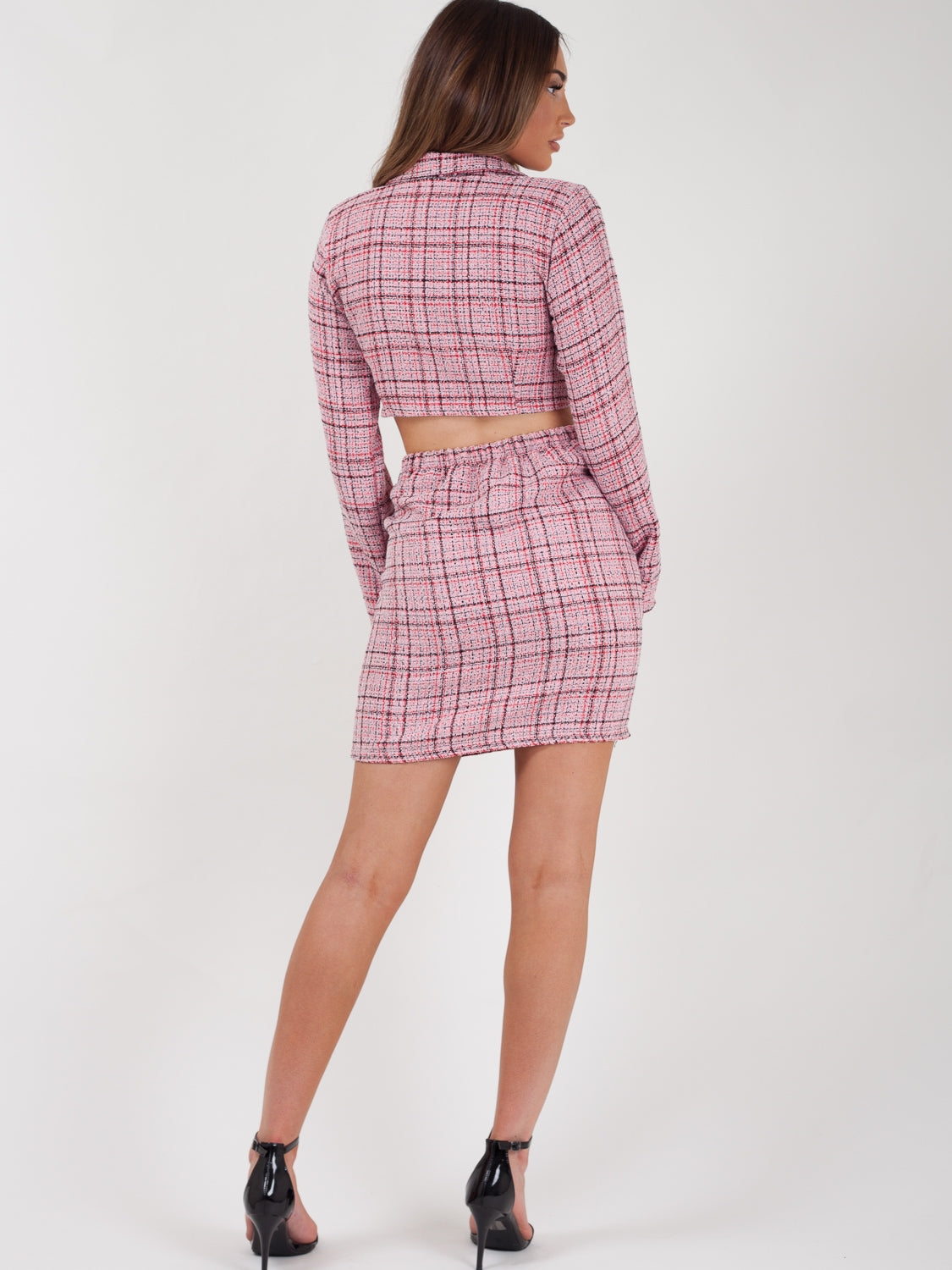 Checked Crop Jacket & Skirt Co-ord
