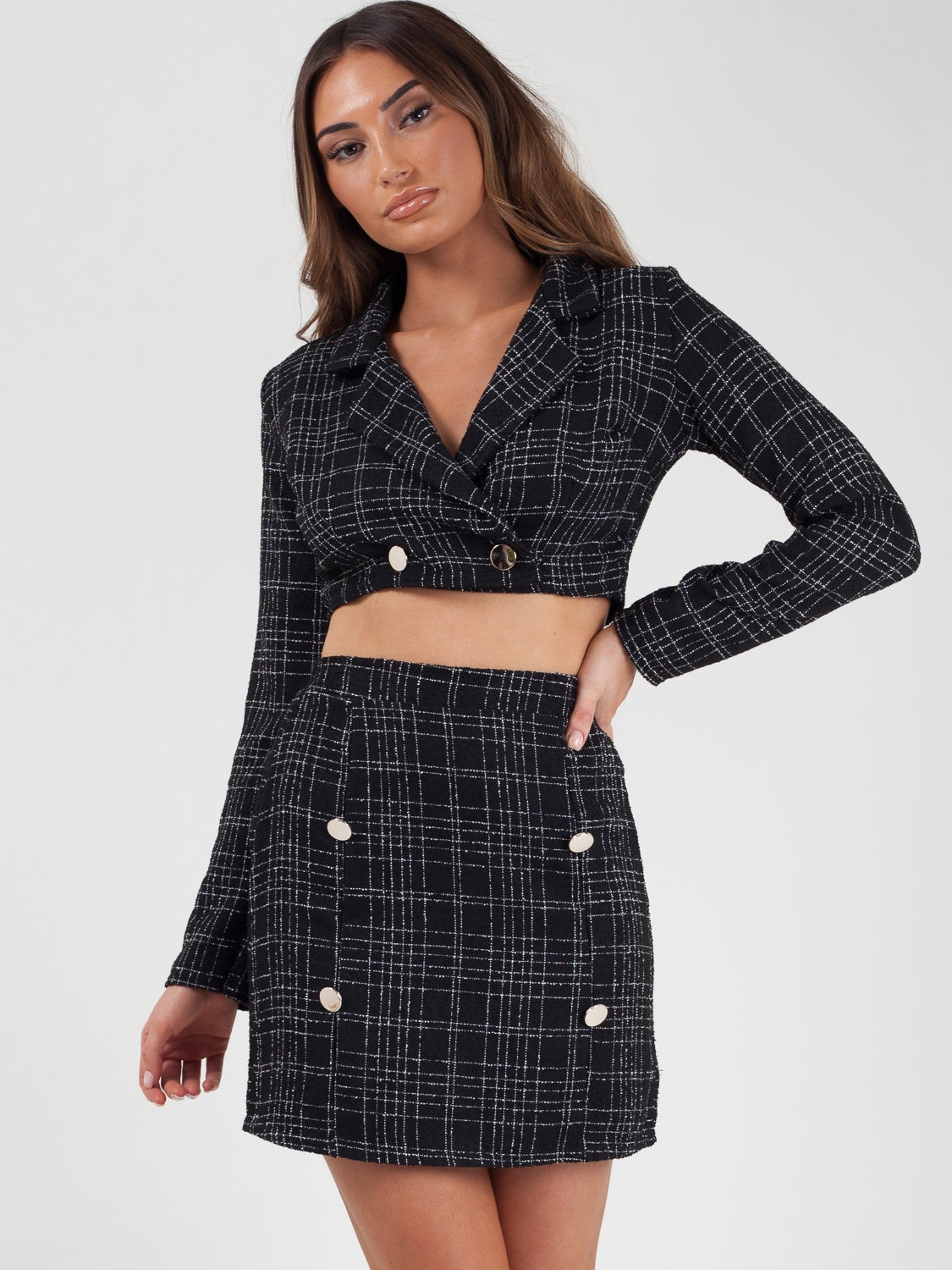 Checked Crop Jacket & Skirt Co-ord