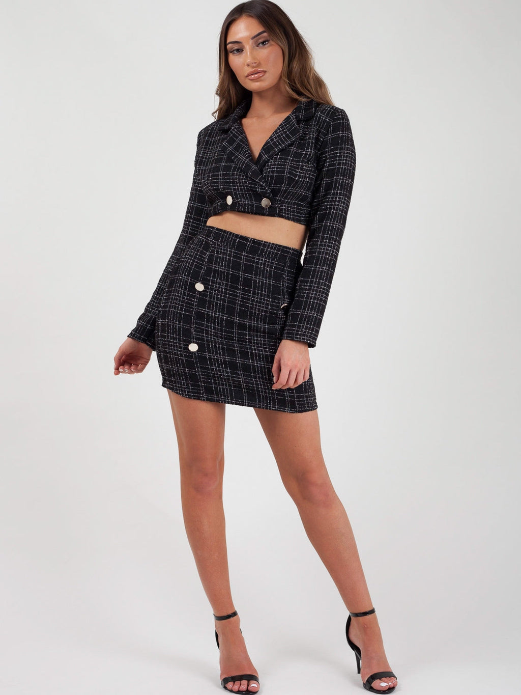 Checked Crop Jacket & Skirt Co-ord