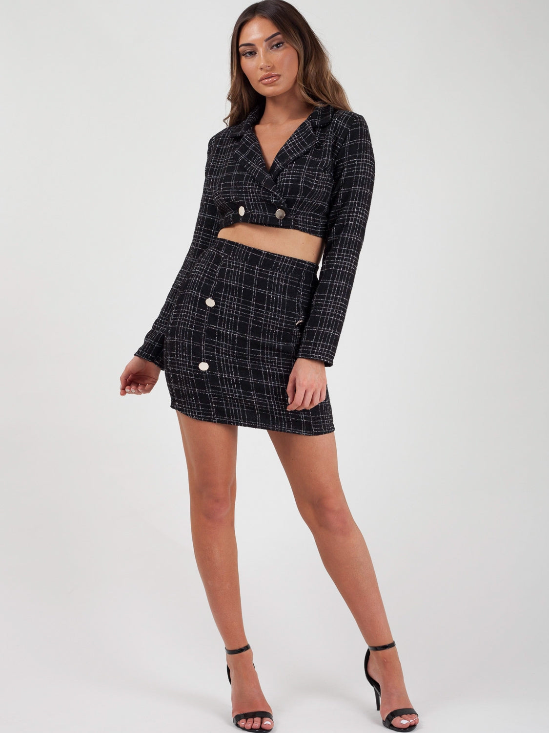 Checked Crop Jacket & Skirt Co-ord