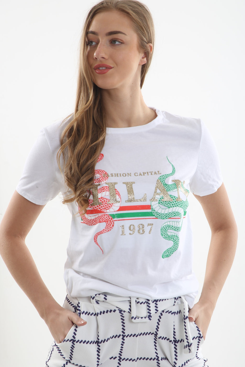 Snake Print Milan Slogan T-Shirt