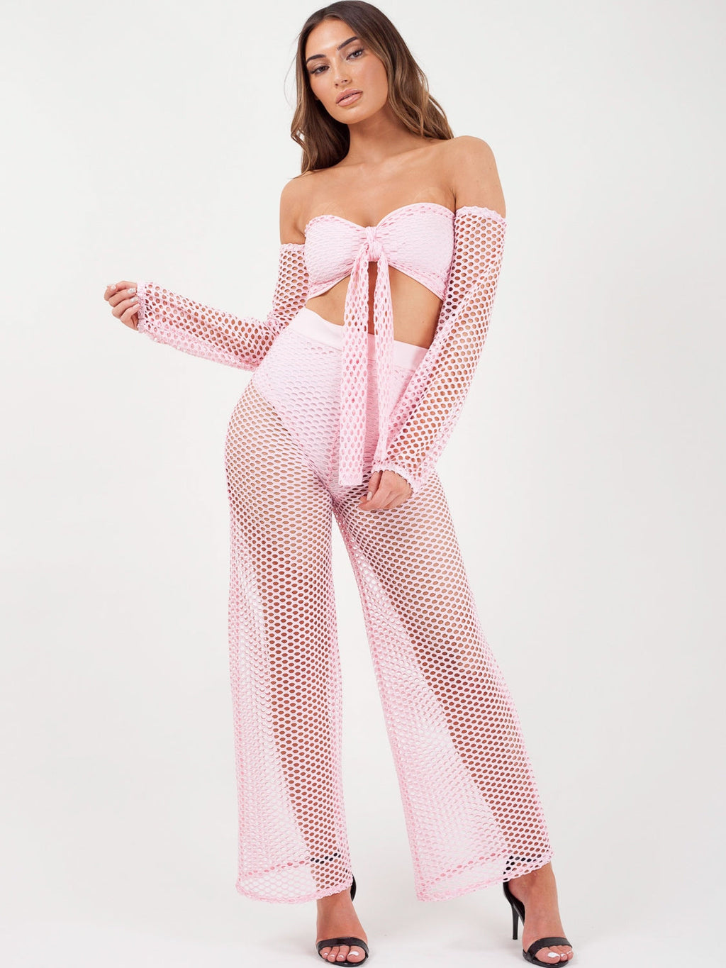 Fishnet Tie Crop Top & Trouser Co-ord