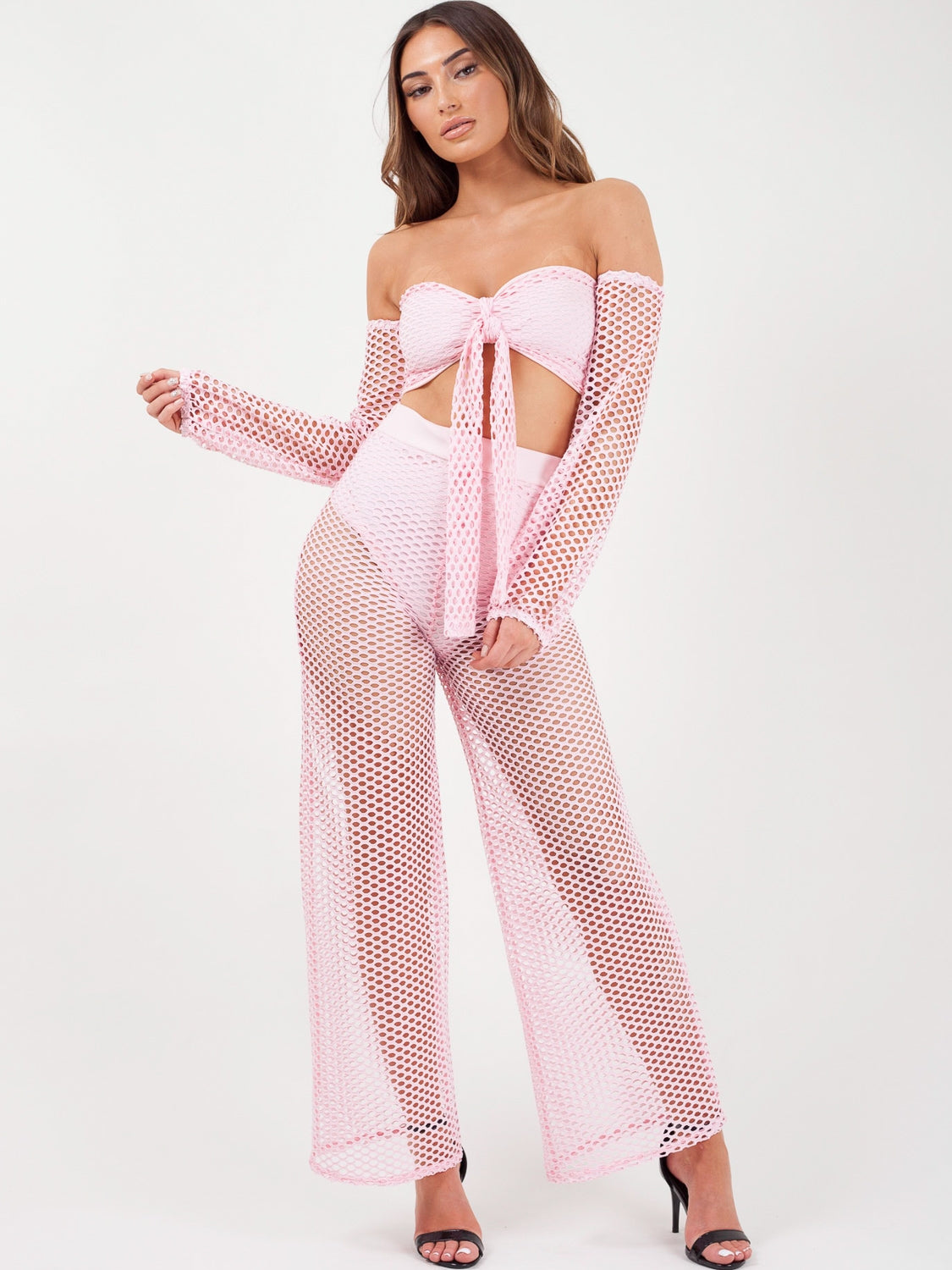 Fishnet Tie Crop Top & Trouser Co-ord