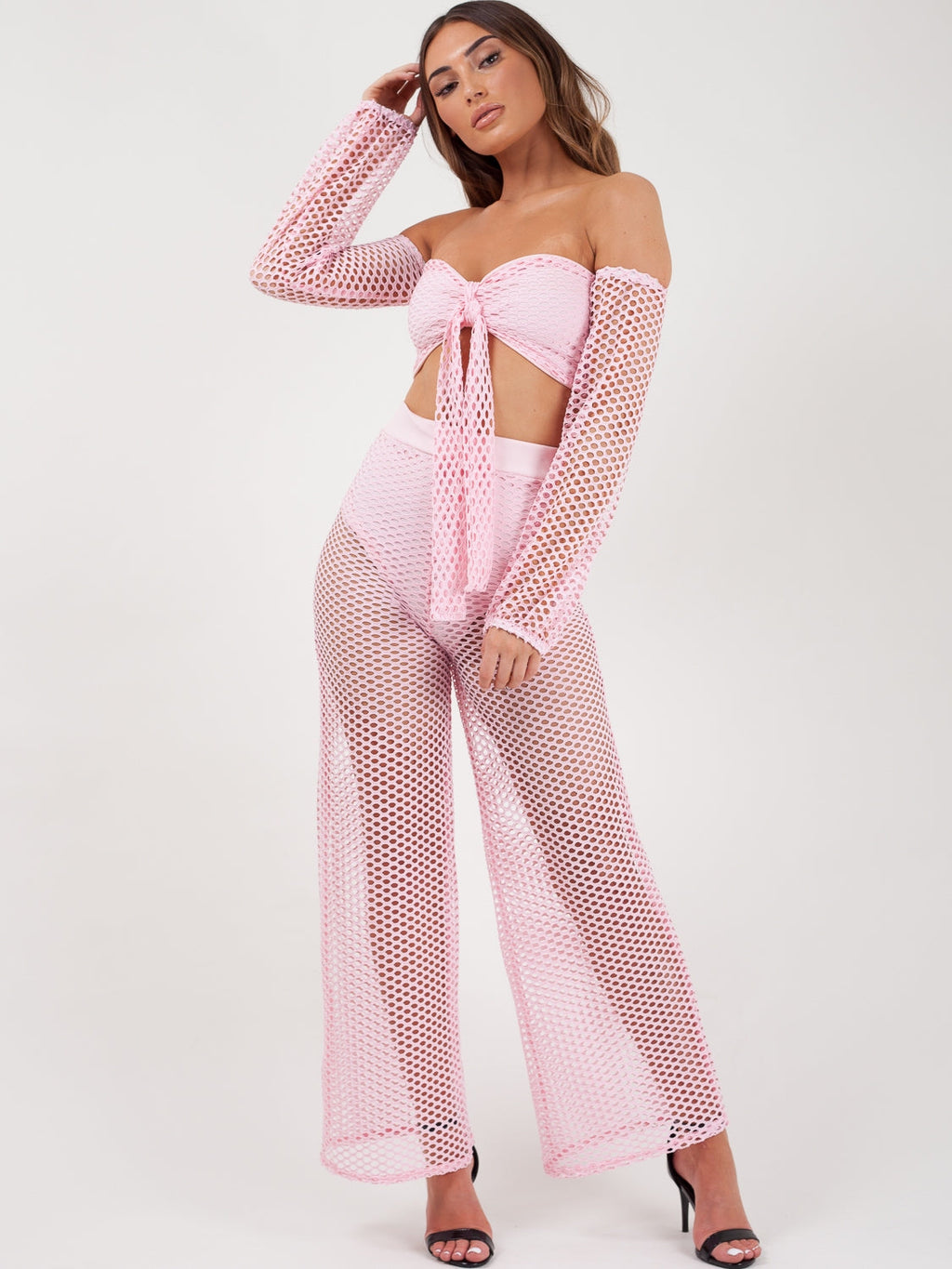Fishnet Tie Crop Top & Trouser Co-ord